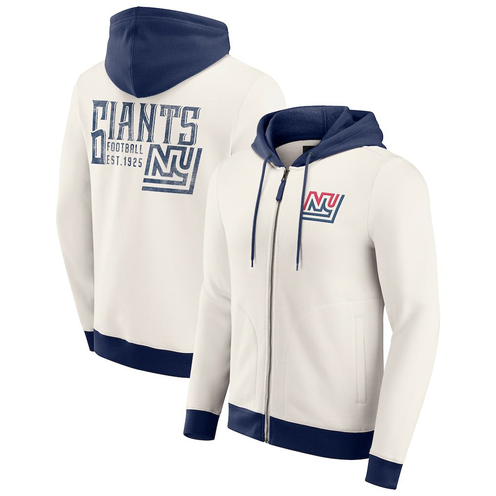 New York Giants Darius Rucker Collection Distressed Graphics Full-Zip Hoodie Cream - Fanatics