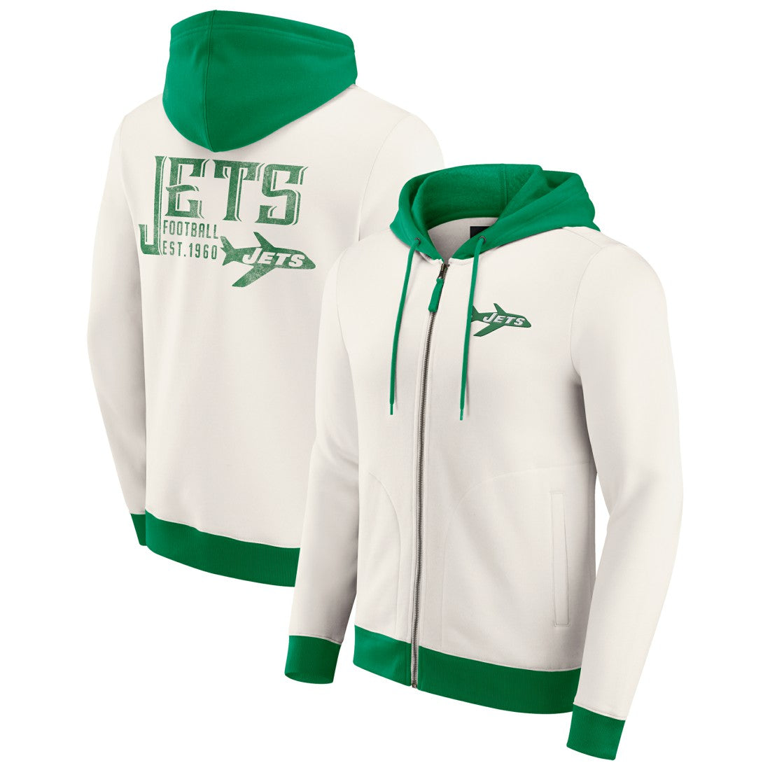 New York Jets Darius Rucker Collection Distressed Graphics Full-Zip Hoodie Cream - Fanatics