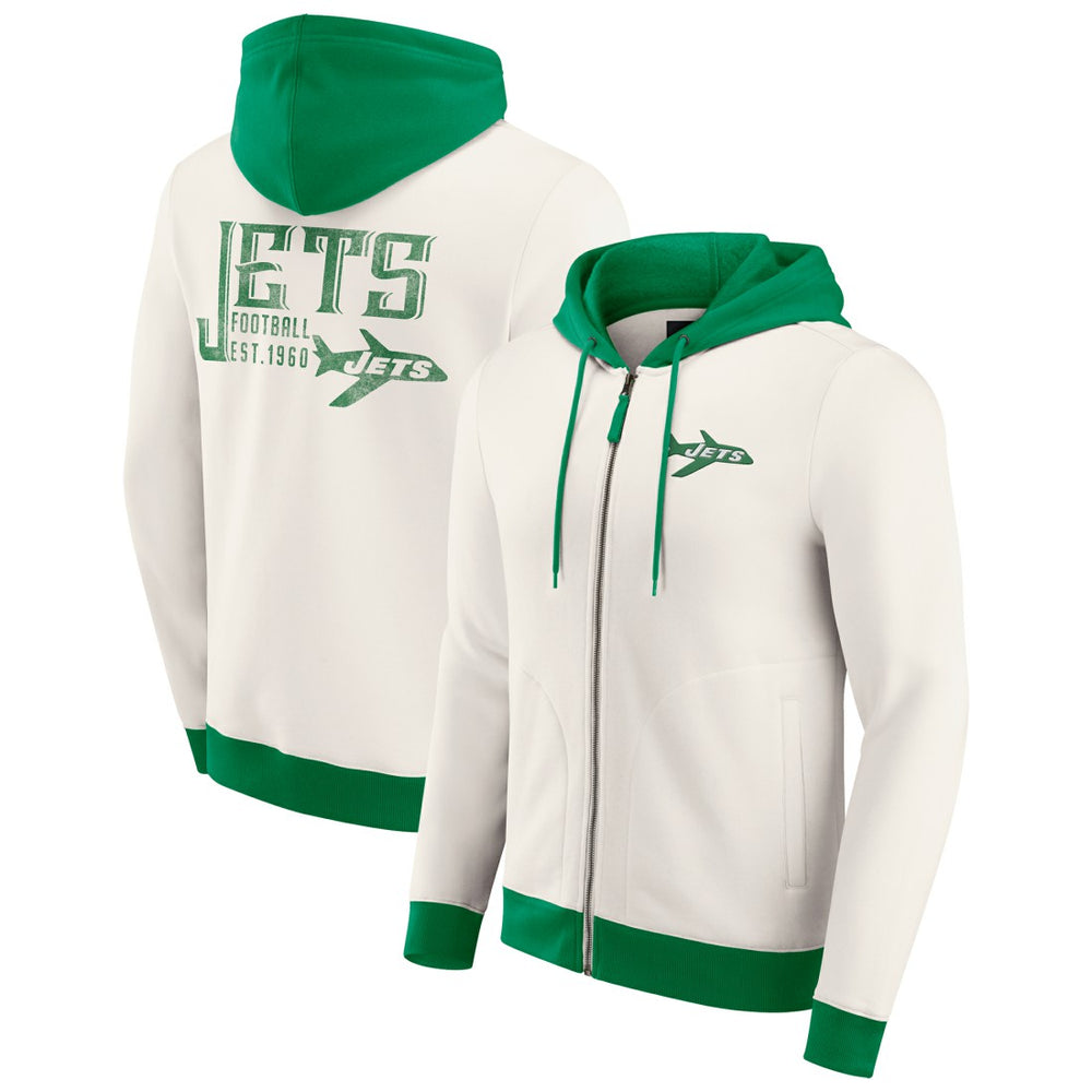 New York Jets Darius Rucker Collection Distressed Graphics Full-Zip Hoodie Cream - Fanatics