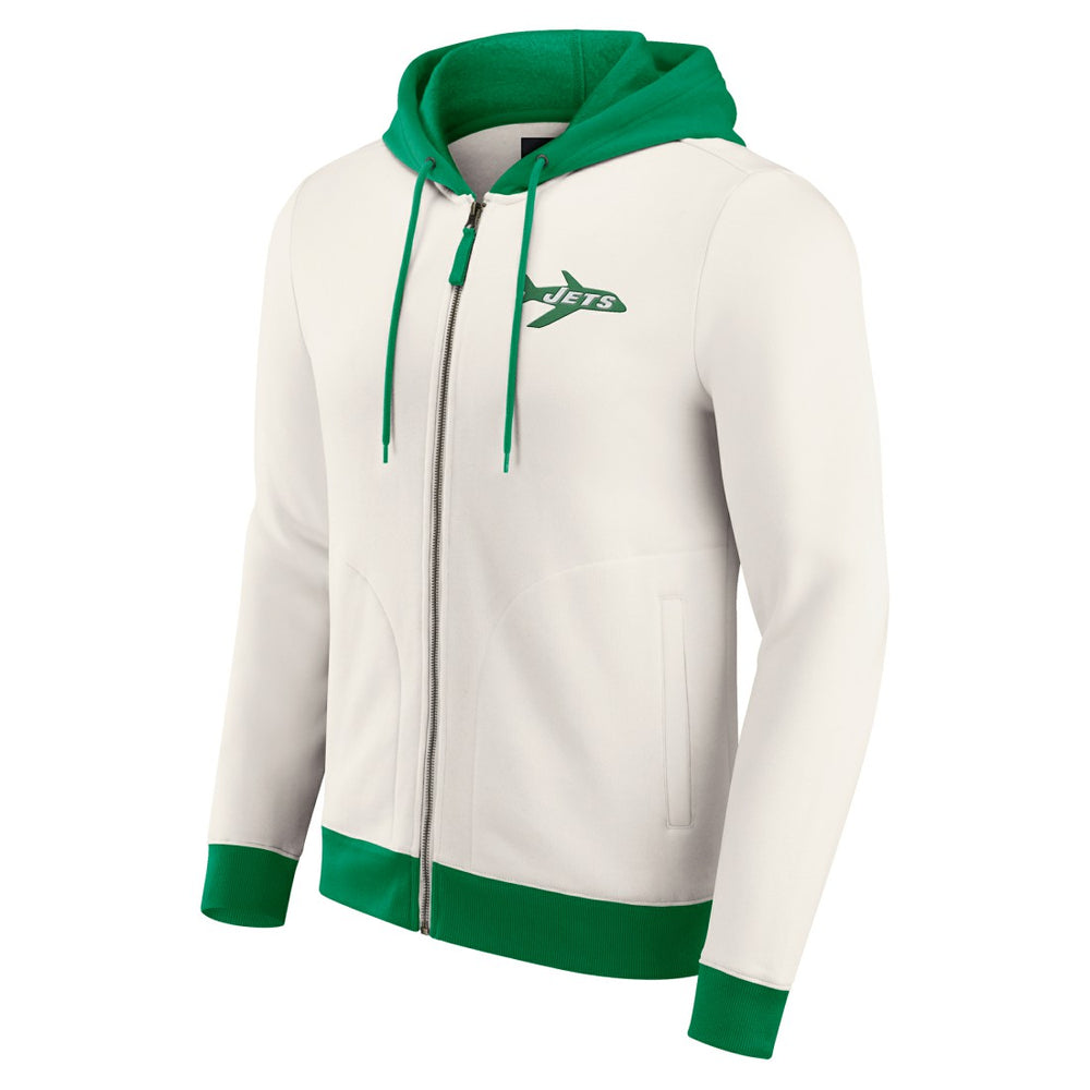 New York Jets Darius Rucker Collection Distressed Graphics Full-Zip Hoodie Cream - Fanatics