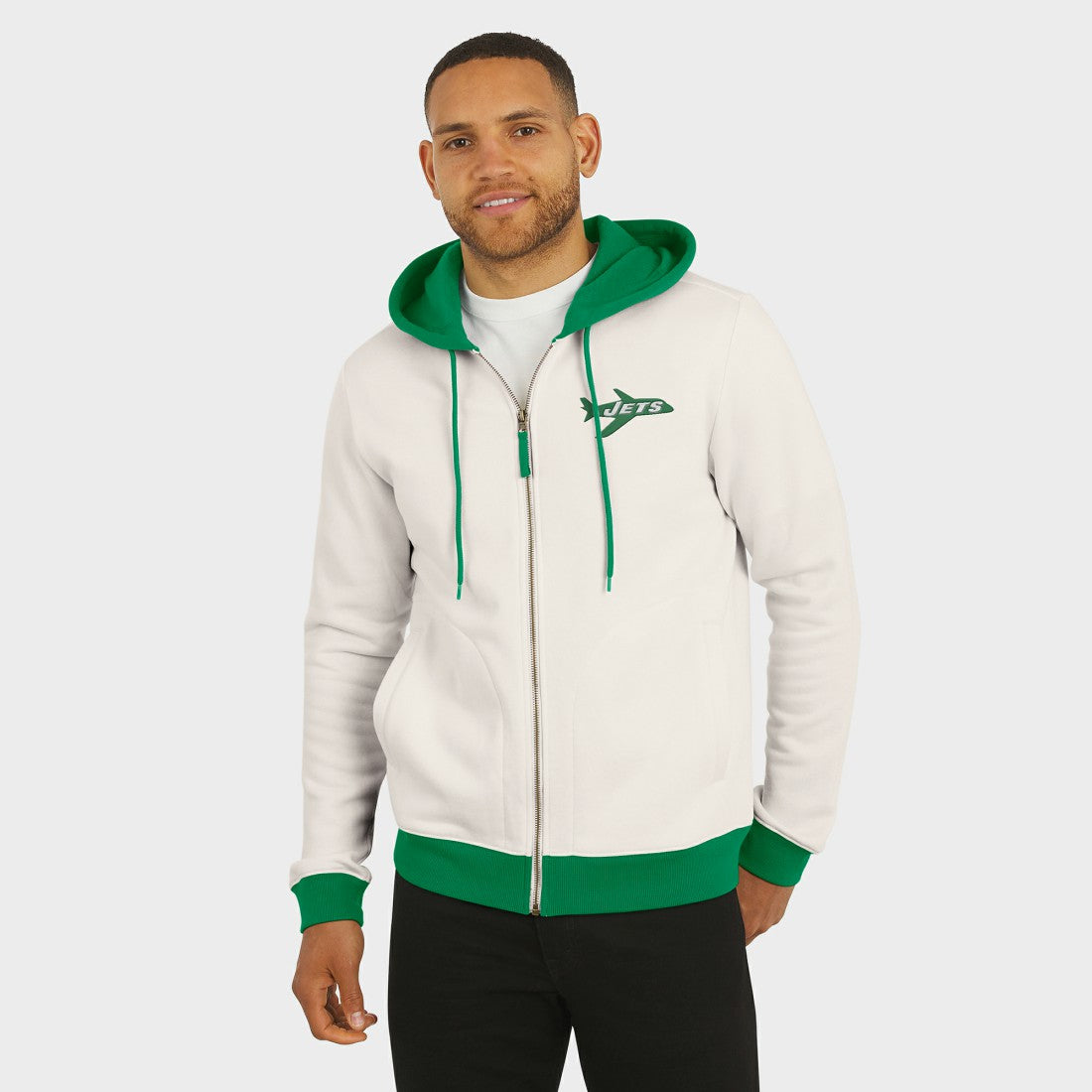 New York Jets Darius Rucker Collection Distressed Graphics Full-Zip Hoodie Cream - Fanatics