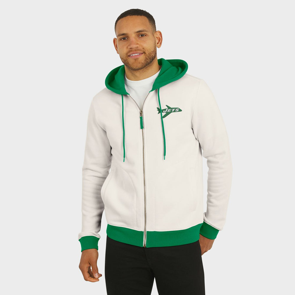 New York Jets Darius Rucker Collection Distressed Graphics Full-Zip Hoodie Cream - Fanatics