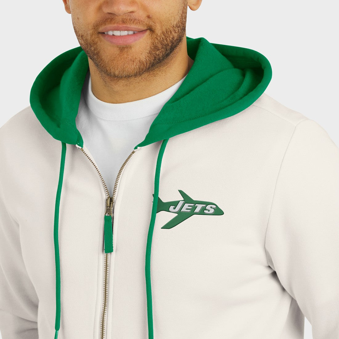 New York Jets Darius Rucker Collection Distressed Graphics Full-Zip Hoodie Cream - Fanatics
