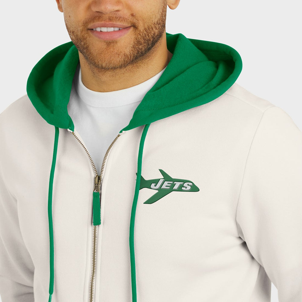 New York Jets Darius Rucker Collection Distressed Graphics Full-Zip Hoodie Cream - Fanatics