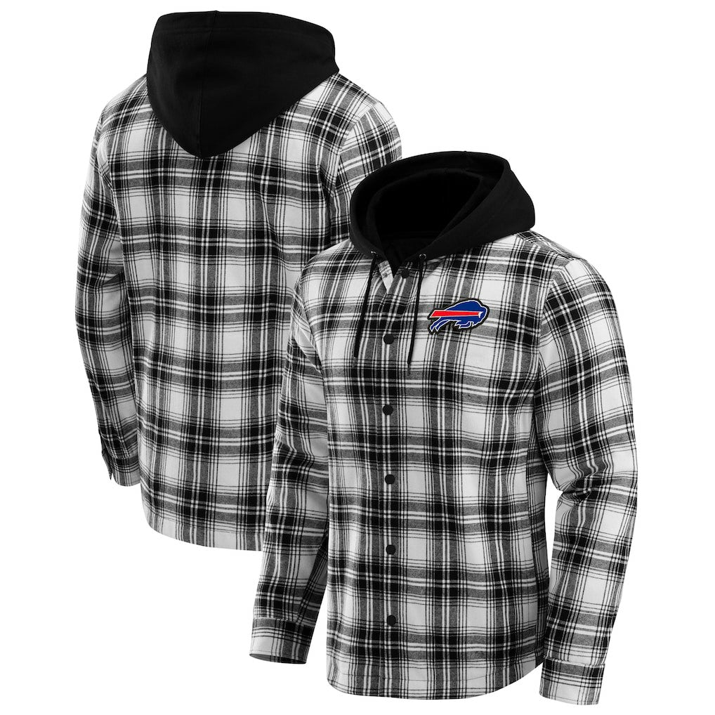 Buffalo Bills NFL x Darius Rucker Collection Plaid Flannel Quilted Full-Snap Hooded Shacket Black - Fanatics
