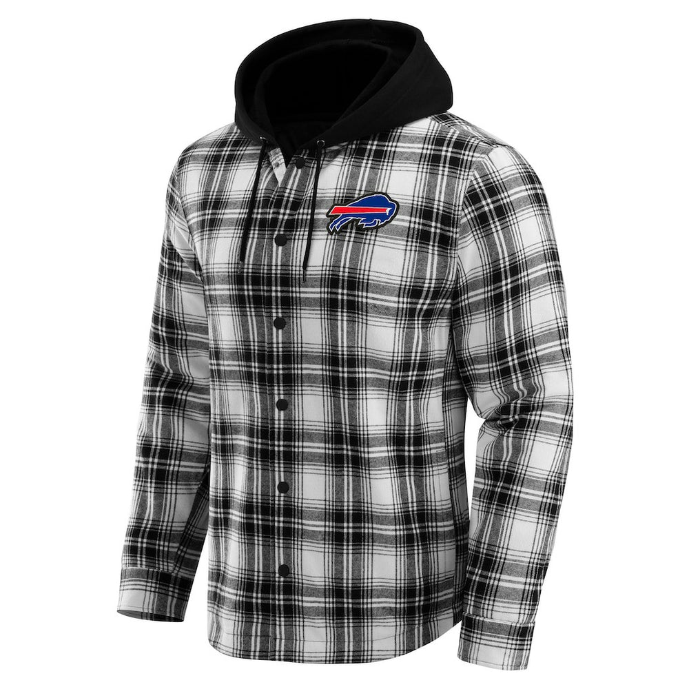 Buffalo Bills NFL x Darius Rucker Collection Plaid Flannel Quilted Full-Snap Hooded Shacket Black - Fanatics