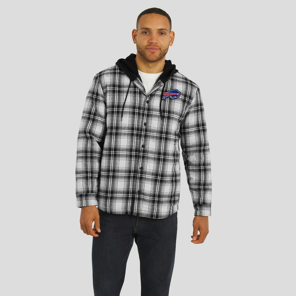 Buffalo Bills NFL x Darius Rucker Collection Plaid Flannel Quilted Full-Snap Hooded Shacket Black - Fanatics