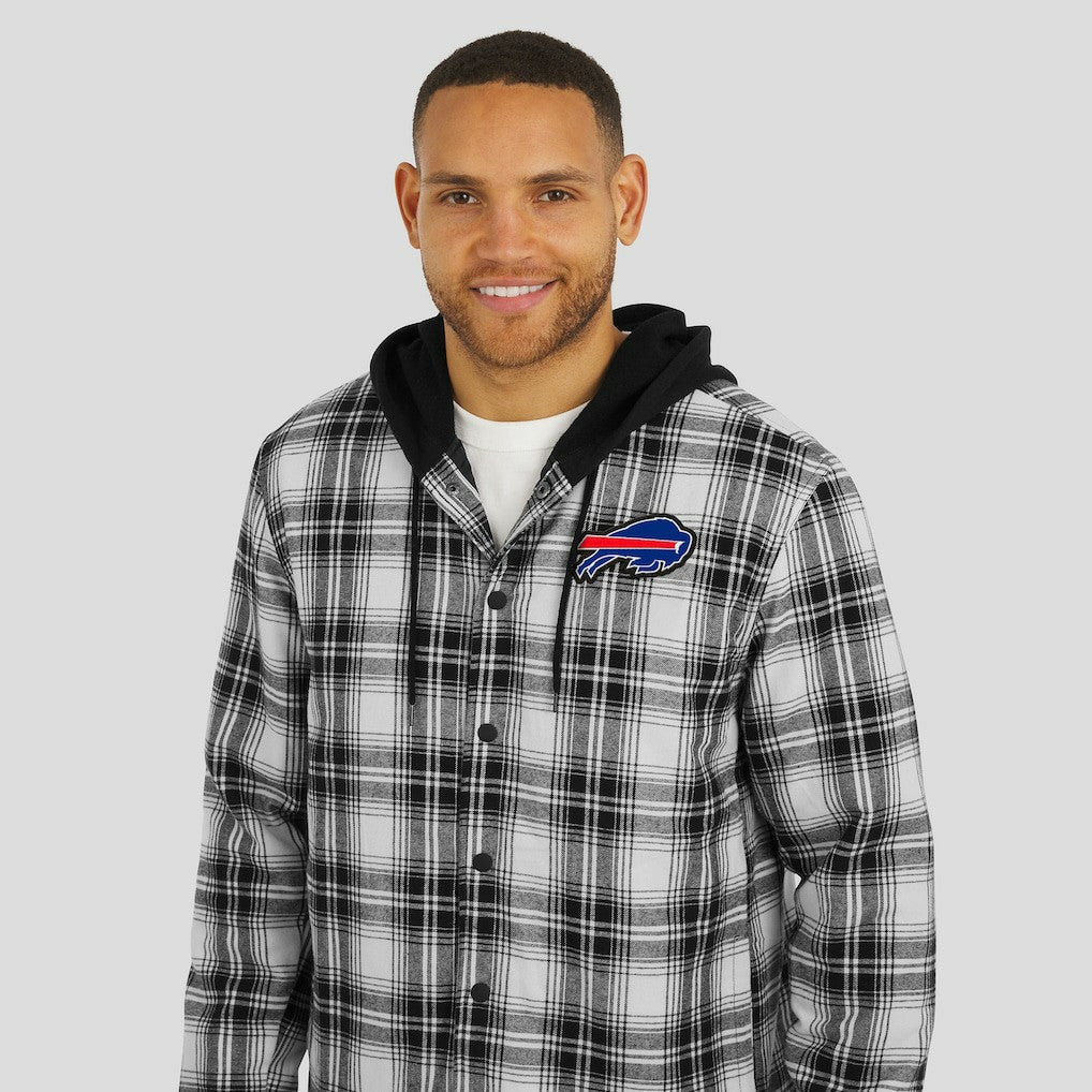 Buffalo Bills NFL x Darius Rucker Collection Plaid Flannel Quilted Full-Snap Hooded Shacket Black - Fanatics