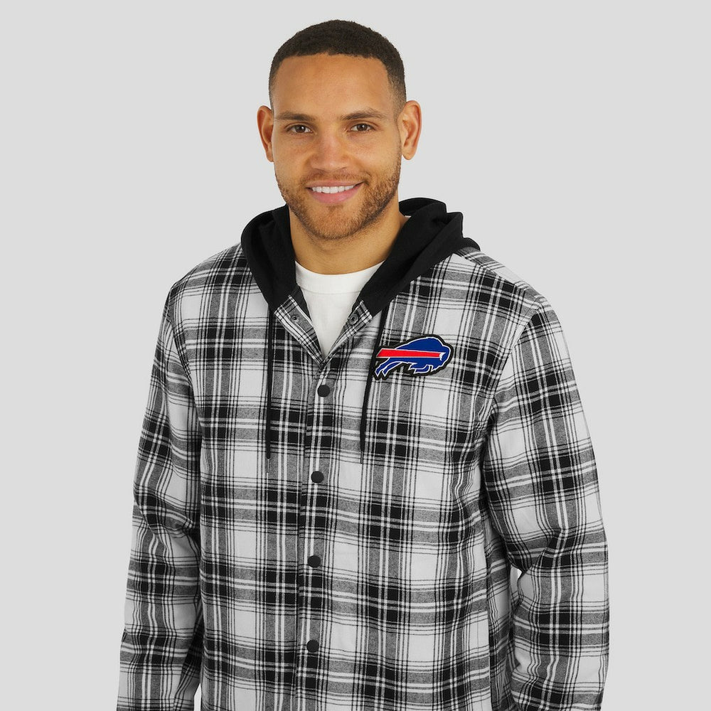 Buffalo Bills NFL x Darius Rucker Collection Plaid Flannel Quilted Full-Snap Hooded Shacket Black - Fanatics