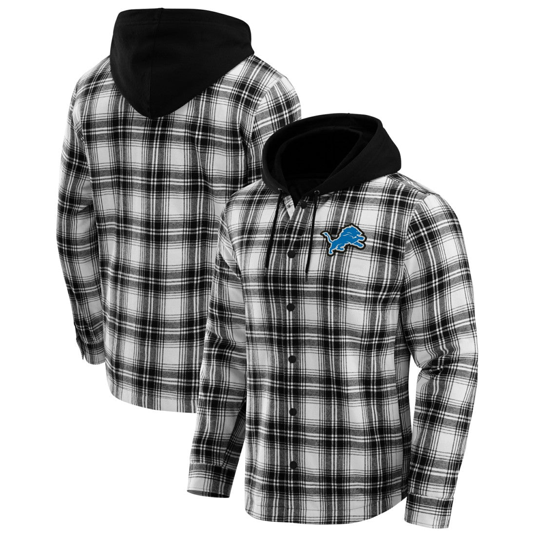 Detroit Lions NFL x Darius Rucker Collection Plaid Flannel Quilted Full-Snap Hooded Shacket Black - Fanatics