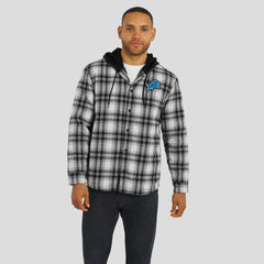Detroit Lions NFL x Darius Rucker Collection Plaid Flannel Quilted Full-Snap Hooded Shacket Black - Fanatics