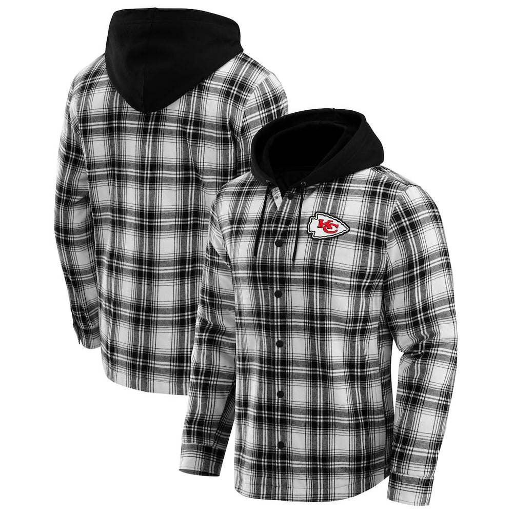 Kansas City Chiefs NFL x Darius Rucker Collection Plaid Flannel Quilted Full-Snap Hooded Shacket Black - Fanatics