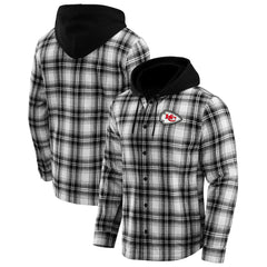 Kansas City Chiefs NFL x Darius Rucker Collection Plaid Flannel Quilted Full-Snap Hooded Shacket Black - Fanatics