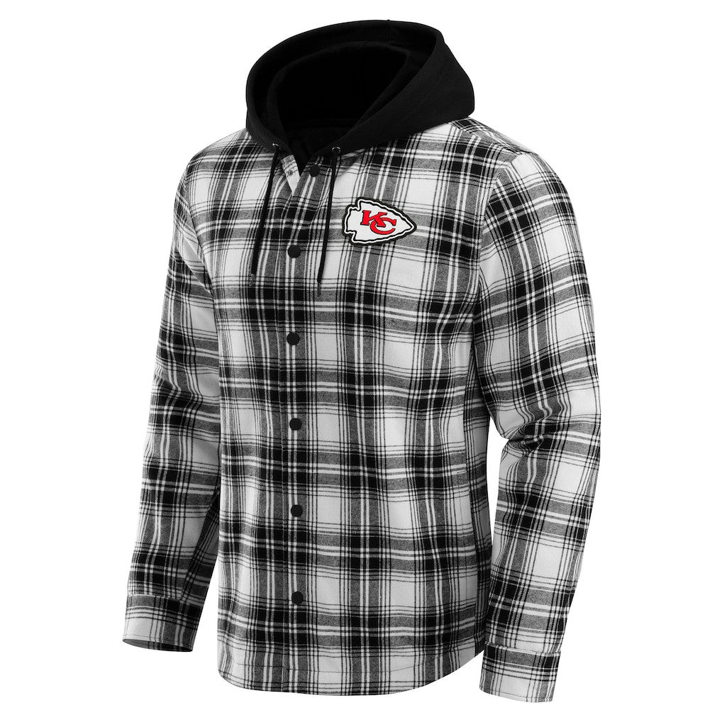 Kansas City Chiefs NFL x Darius Rucker Collection Plaid Flannel Quilted Full-Snap Hooded Shacket Black - Fanatics