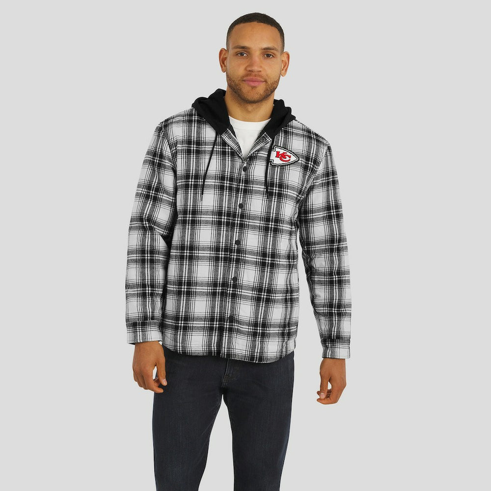 Kansas City Chiefs NFL x Darius Rucker Collection Plaid Flannel Quilted Full-Snap Hooded Shacket Black - Fanatics