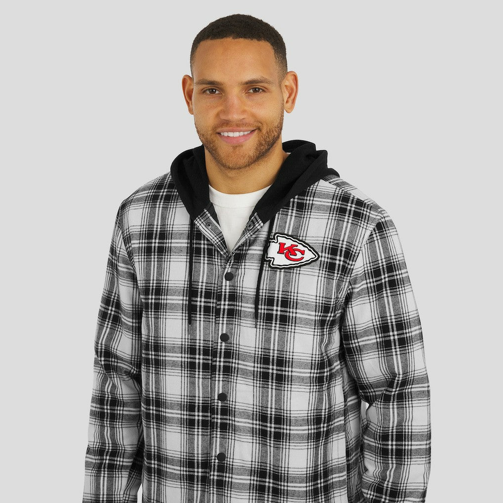 Kansas City Chiefs NFL x Darius Rucker Collection Plaid Flannel Quilted Full-Snap Hooded Shacket Black - Fanatics