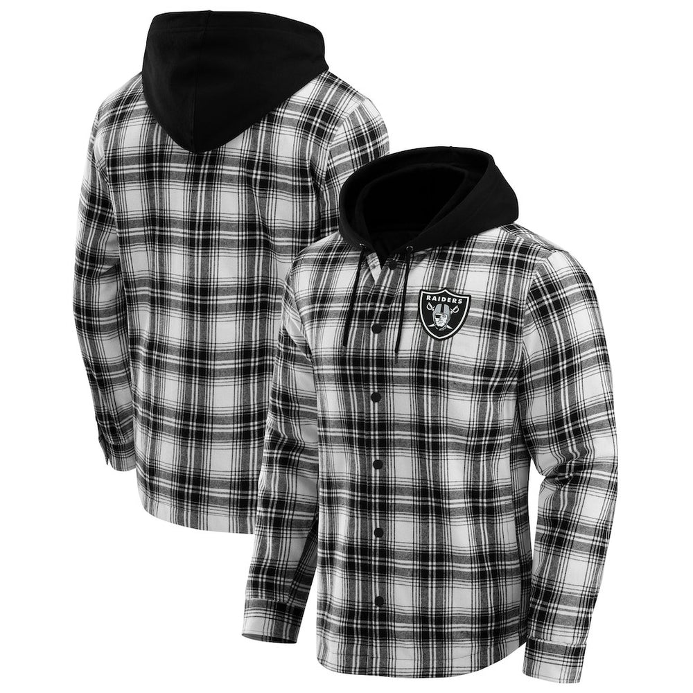 Las Vegas Raiders NFL x Darius Rucker Collection Plaid Flannel Quilted Full-Snap Hooded Shacket Black - Fanatics