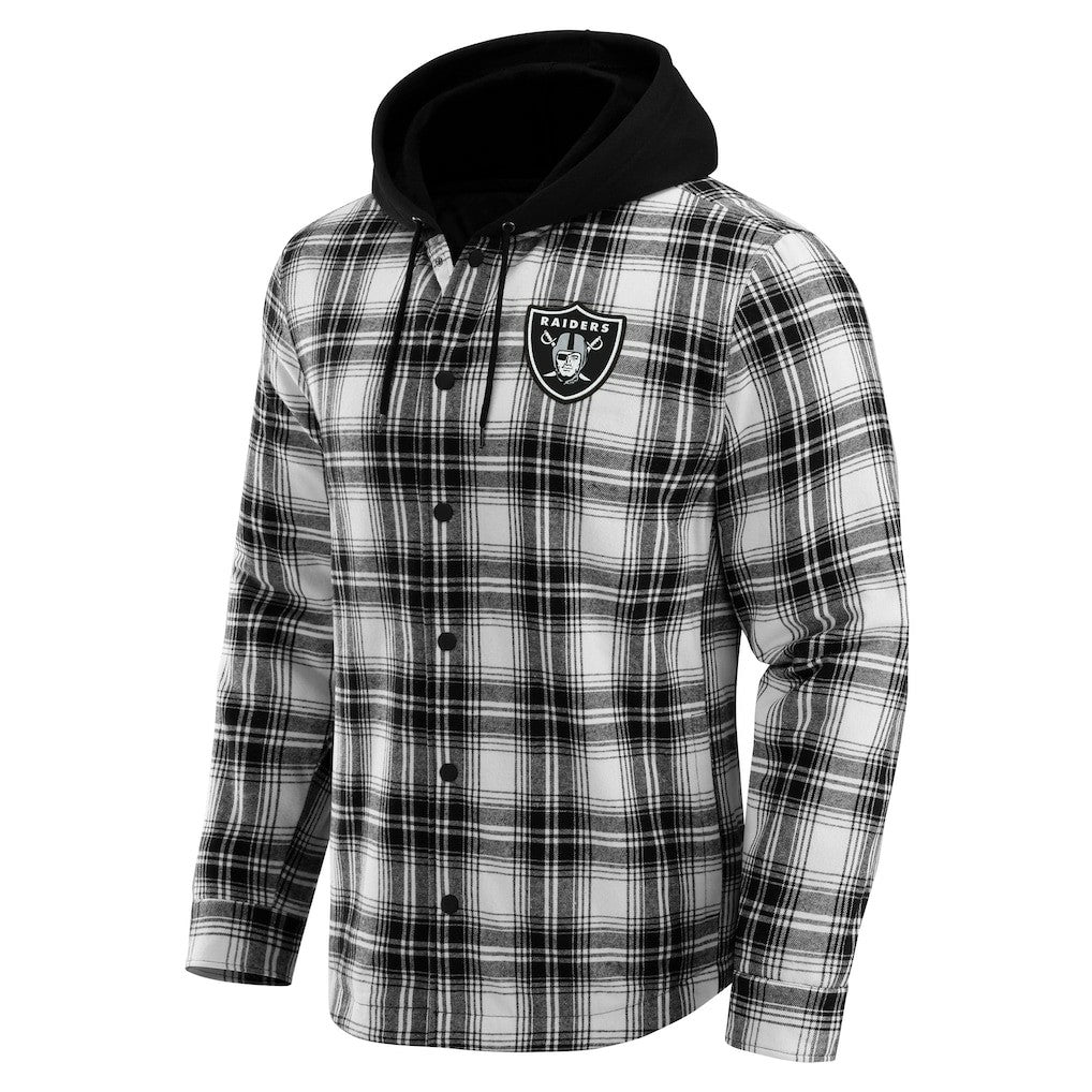 Las Vegas Raiders NFL x Darius Rucker Collection Plaid Flannel Quilted Full-Snap Hooded Shacket Black - Fanatics