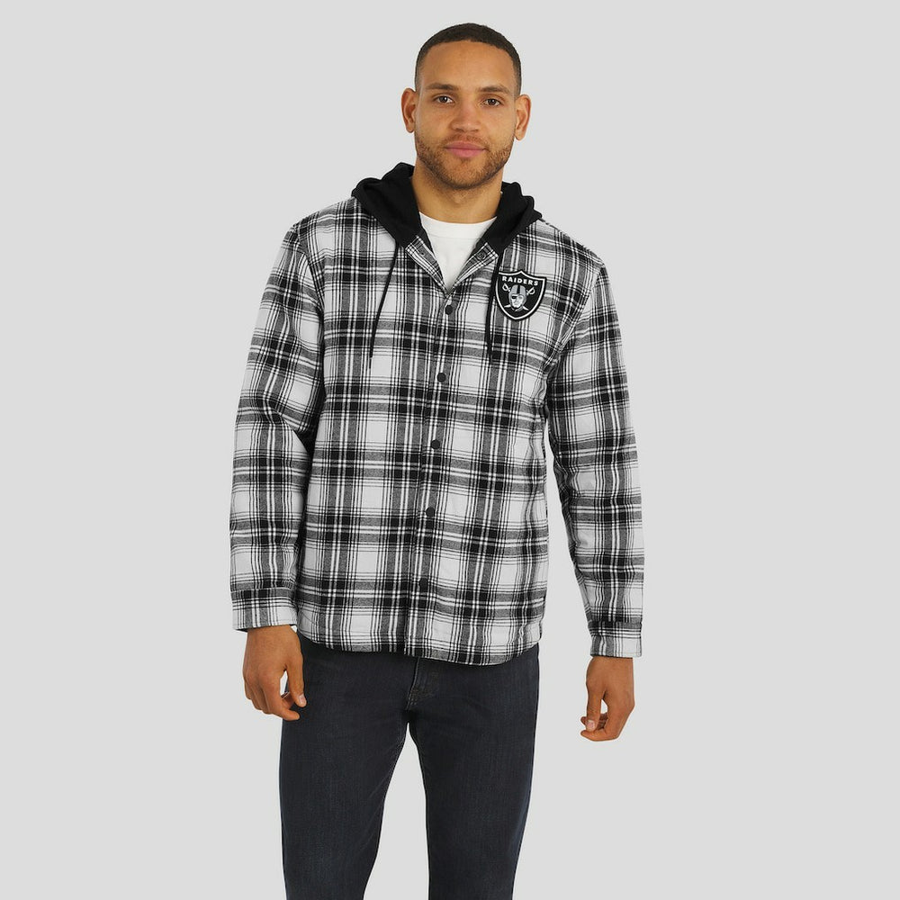 Las Vegas Raiders NFL x Darius Rucker Collection Plaid Flannel Quilted Full-Snap Hooded Shacket Black - Fanatics