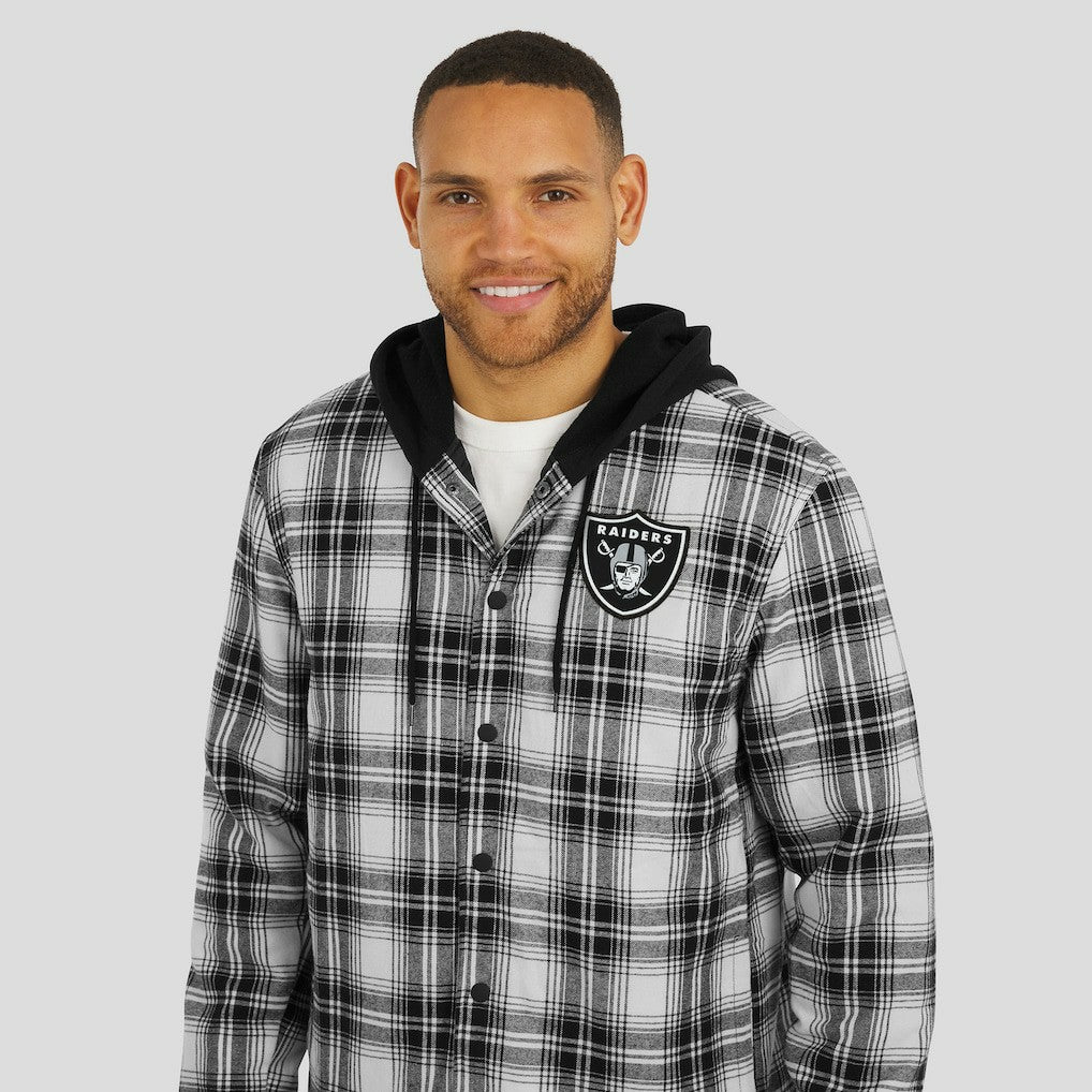 Las Vegas Raiders NFL x Darius Rucker Collection Plaid Flannel Quilted Full-Snap Hooded Shacket Black - Fanatics