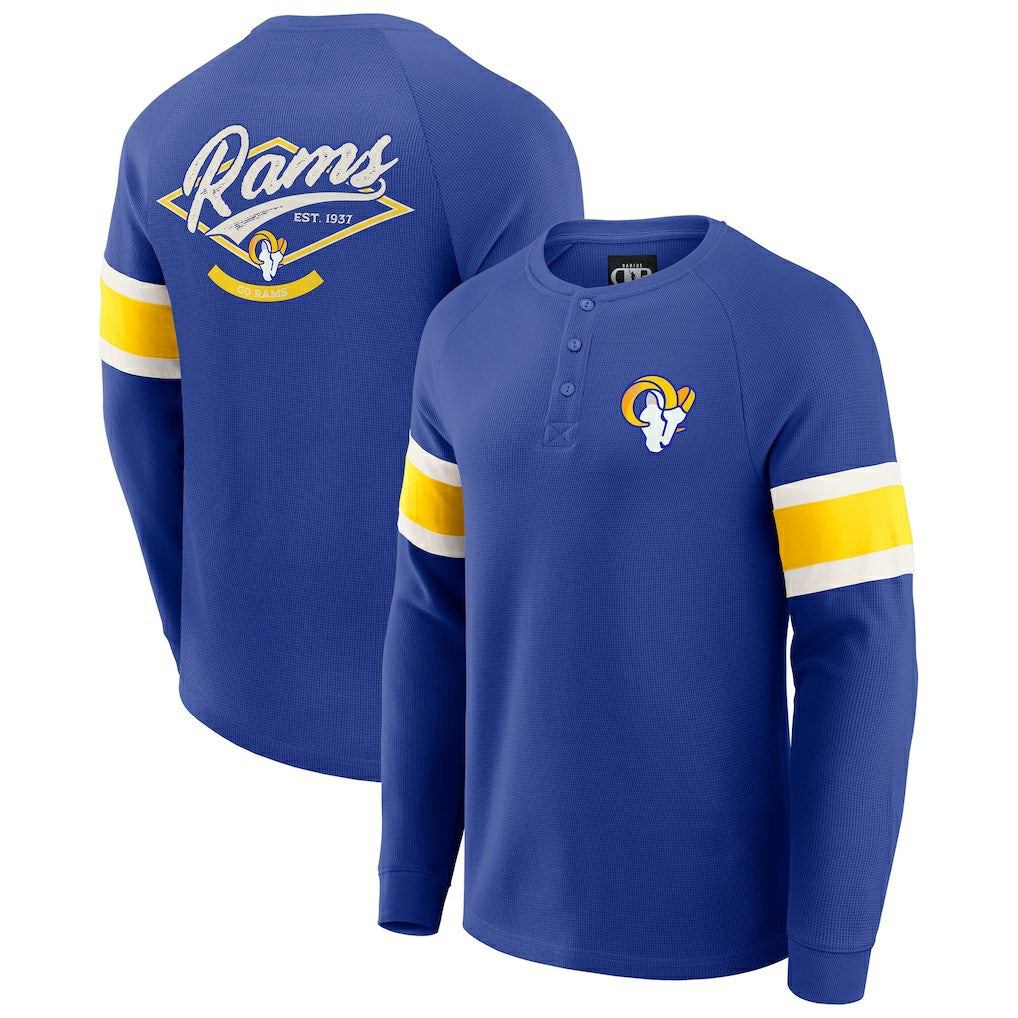 Los Angeles Rams Darius Rucker Collection Waffle-Knit Raglan Long Sleeve Henley T-Shirt Royal - Fanatics