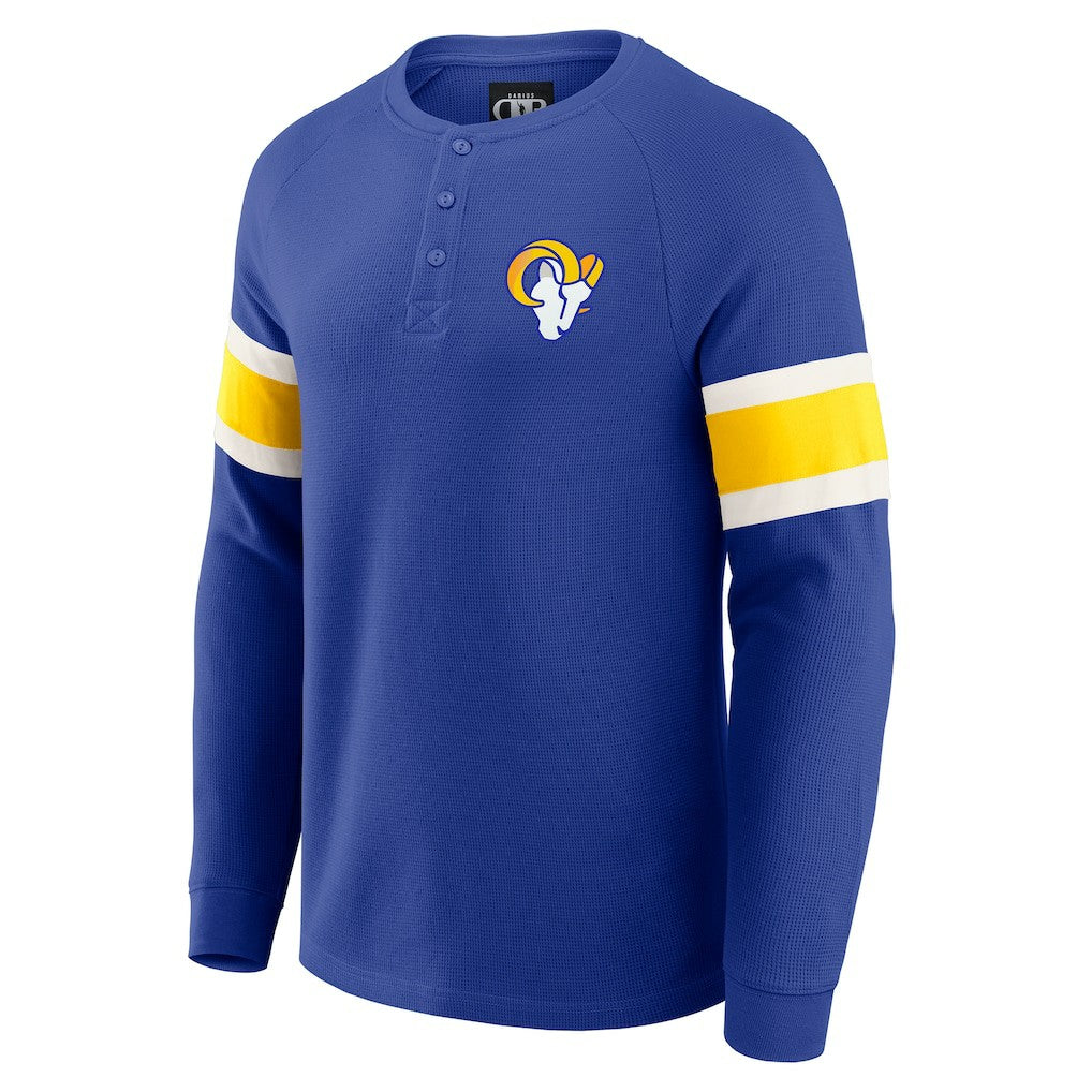 Los Angeles Rams Darius Rucker Collection Waffle-Knit Raglan Long Sleeve Henley T-Shirt Royal - Fanatics