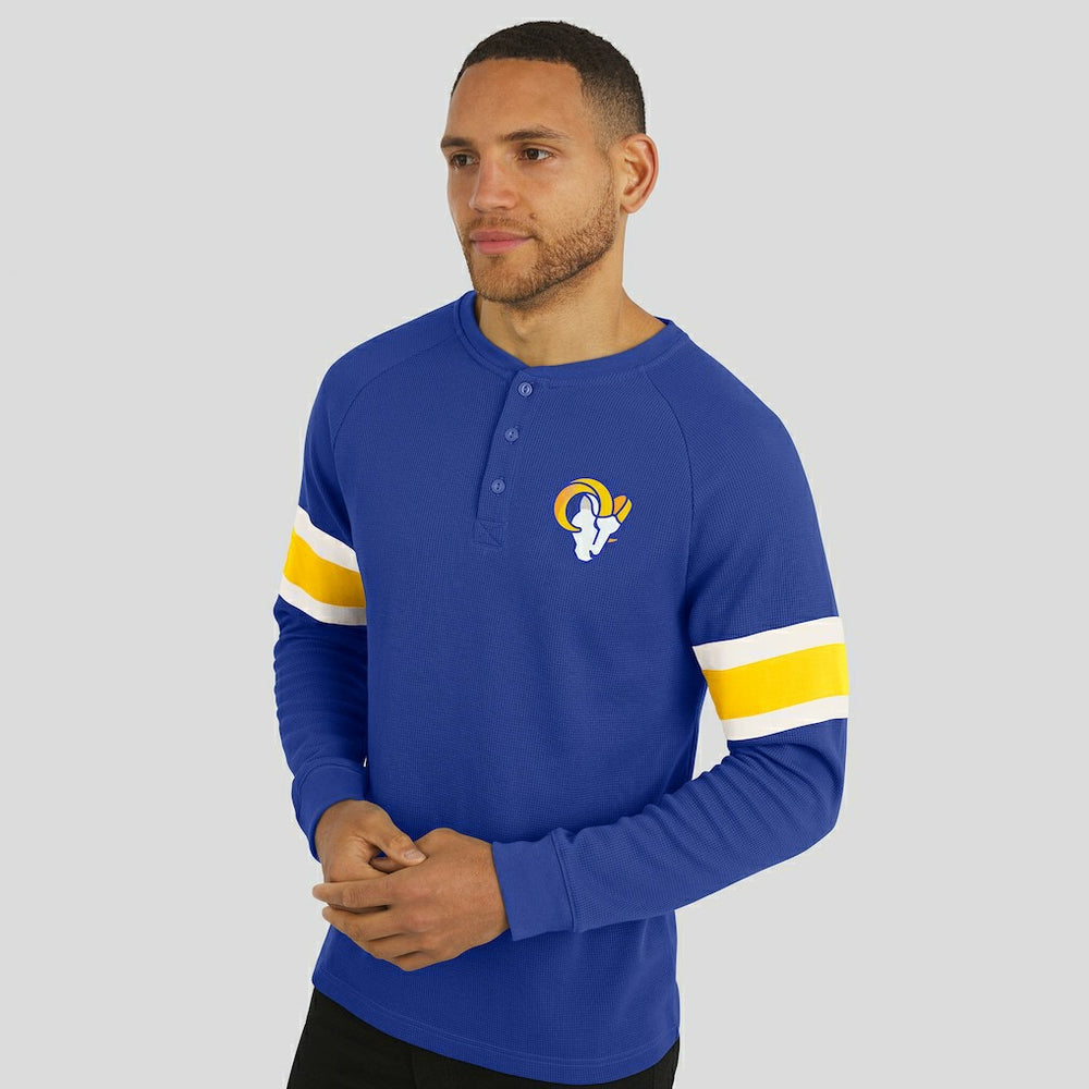 Los Angeles Rams Darius Rucker Collection Waffle-Knit Raglan Long Sleeve Henley T-Shirt Royal - Fanatics