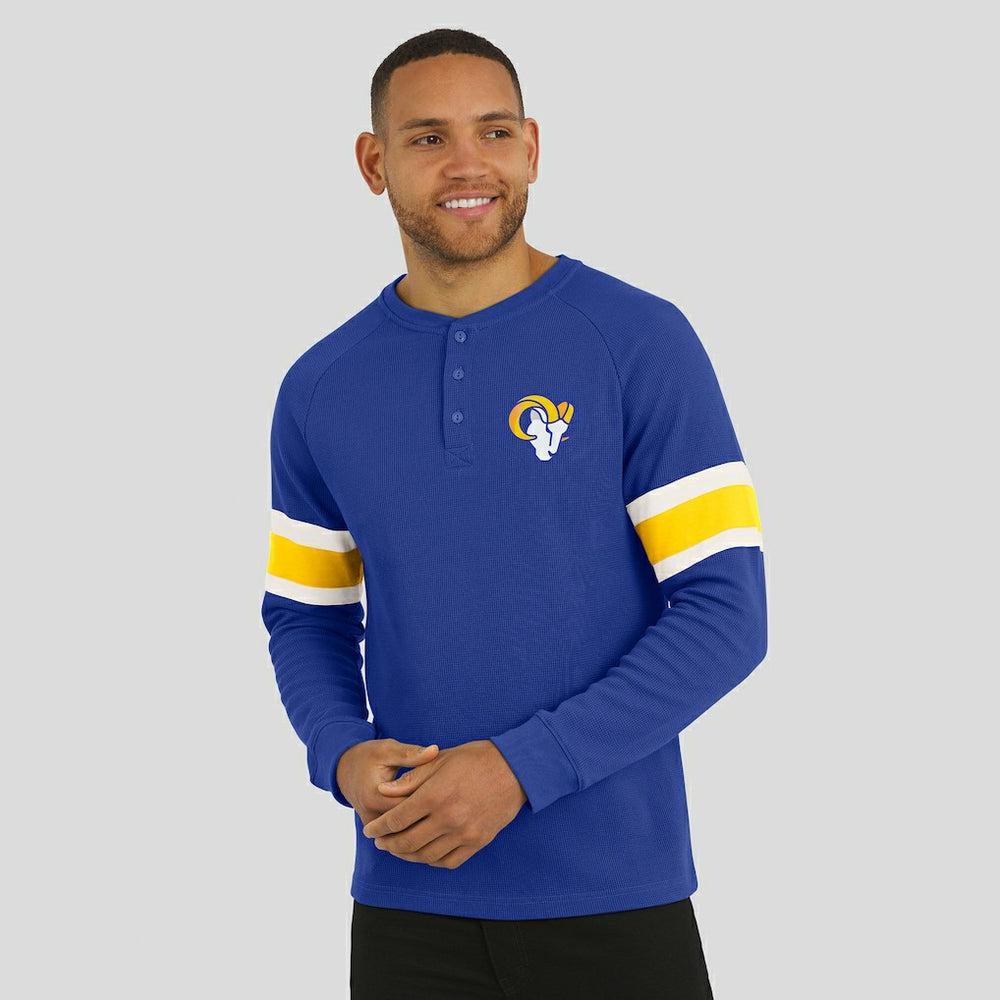 Los Angeles Rams Darius Rucker Collection Waffle-Knit Raglan Long Sleeve Henley T-Shirt Royal - Fanatics