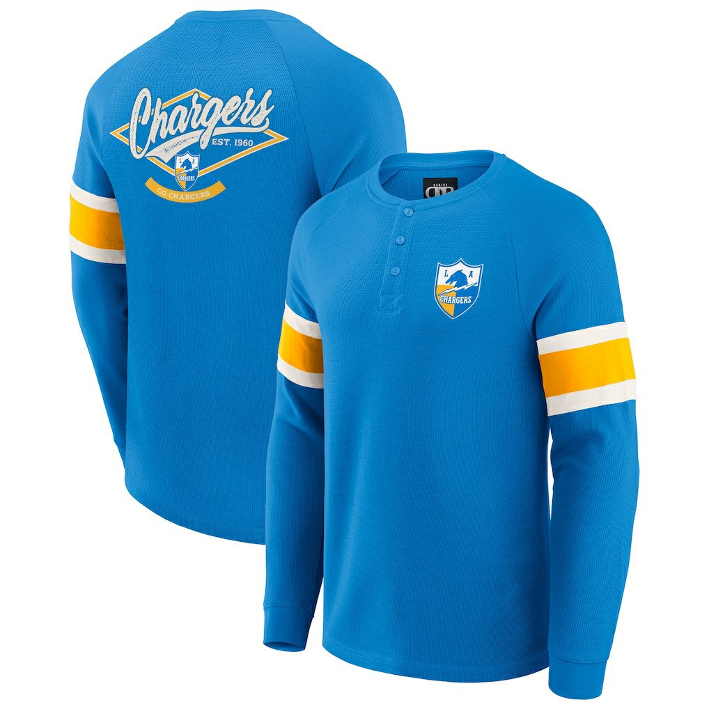 Los Angeles Chargers Darius Rucker Collection Waffle-Knit Raglan Long Sleeve Henley T-Shirt Powder Blue - Fanatics