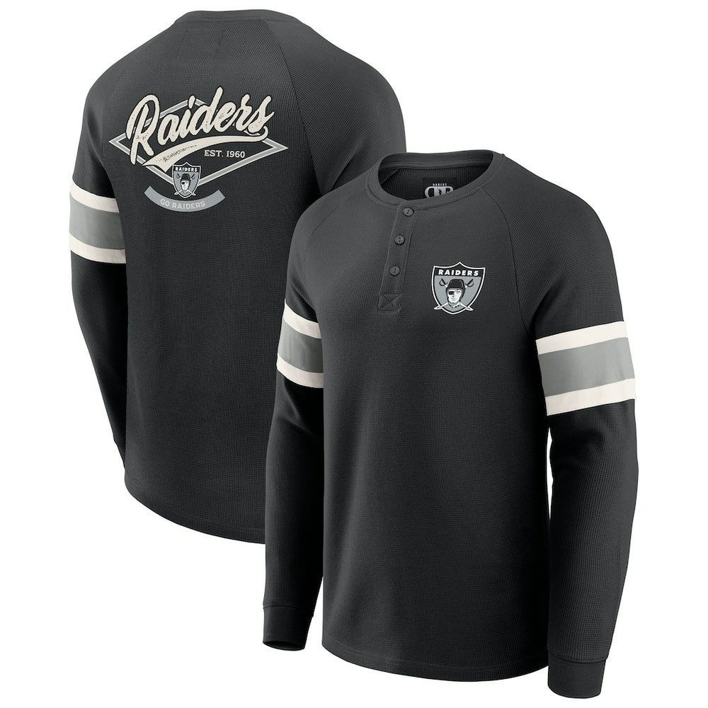 Las Vegas Raiders Darius Rucker Collection Waffle-Knit Raglan Long Sleeve Henley T-Shirt Black - Fanatics