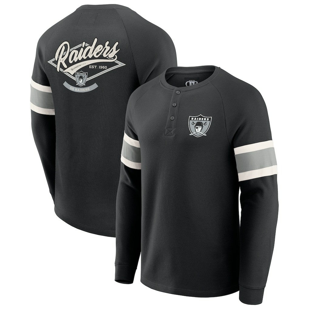Las Vegas Raiders Darius Rucker Collection Waffle-Knit Raglan Long Sleeve Henley T-Shirt Black - Fanatics