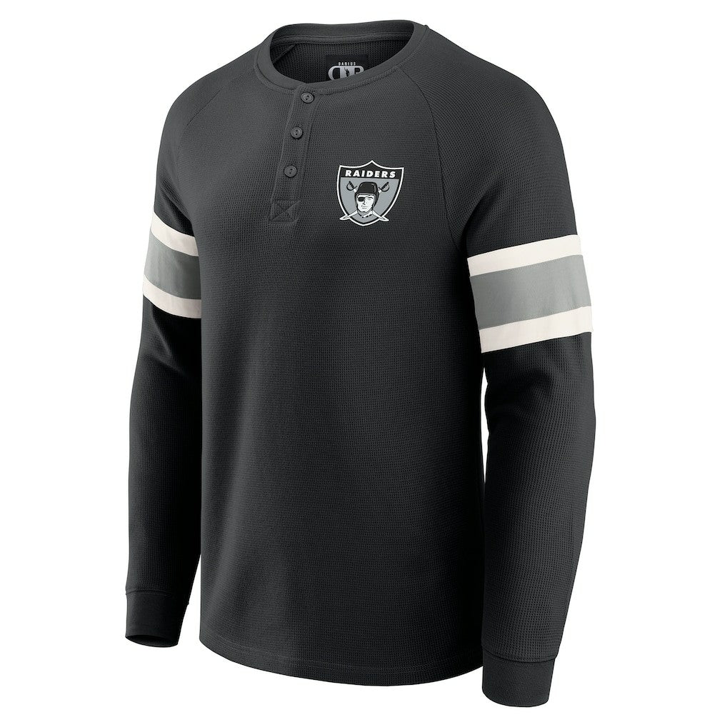 Las Vegas Raiders Darius Rucker Collection Waffle-Knit Raglan Long Sleeve Henley T-Shirt Black - Fanatics