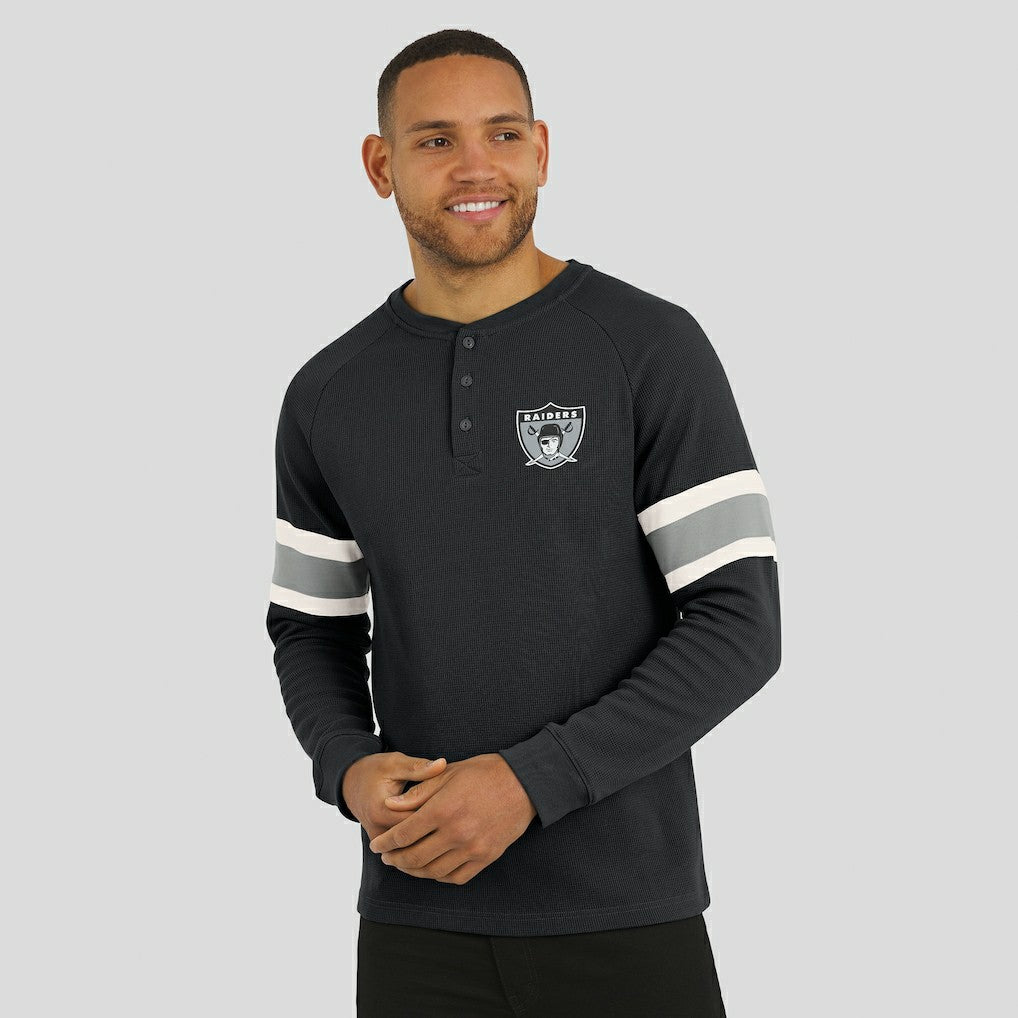 Las Vegas Raiders Darius Rucker Collection Waffle-Knit Raglan Long Sleeve Henley T-Shirt Black - Fanatics