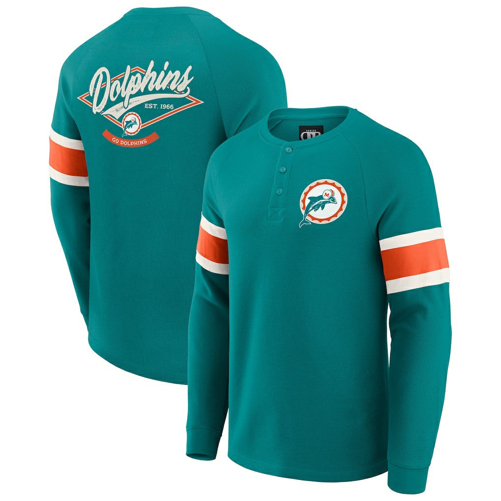 Miami Dolphins Darius Rucker Collection Waffle-Knit Raglan Long Sleeve Henley T-Shirt Aqua - Fanatics