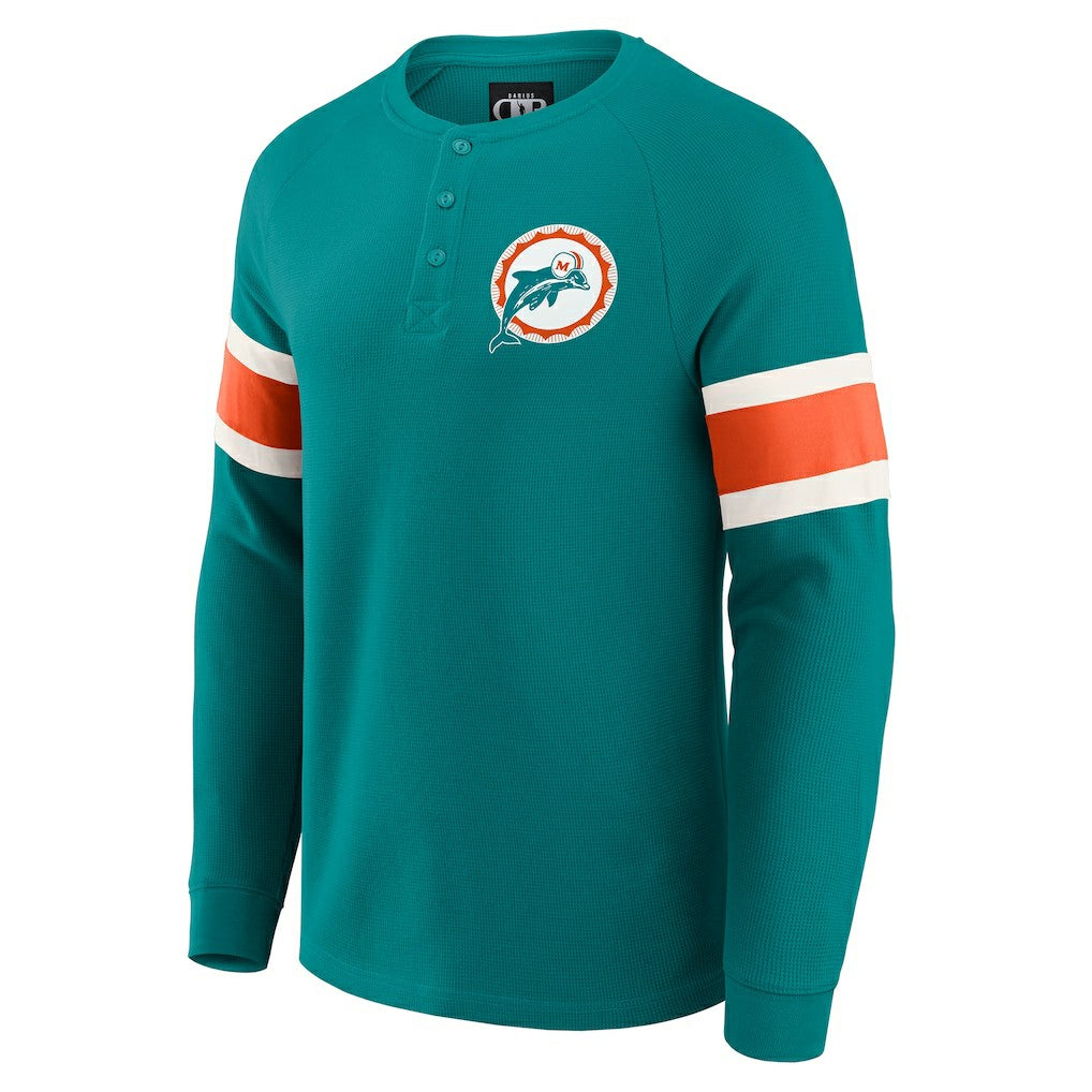Miami Dolphins Darius Rucker Collection Waffle-Knit Raglan Long Sleeve Henley T-Shirt Aqua - Fanatics
