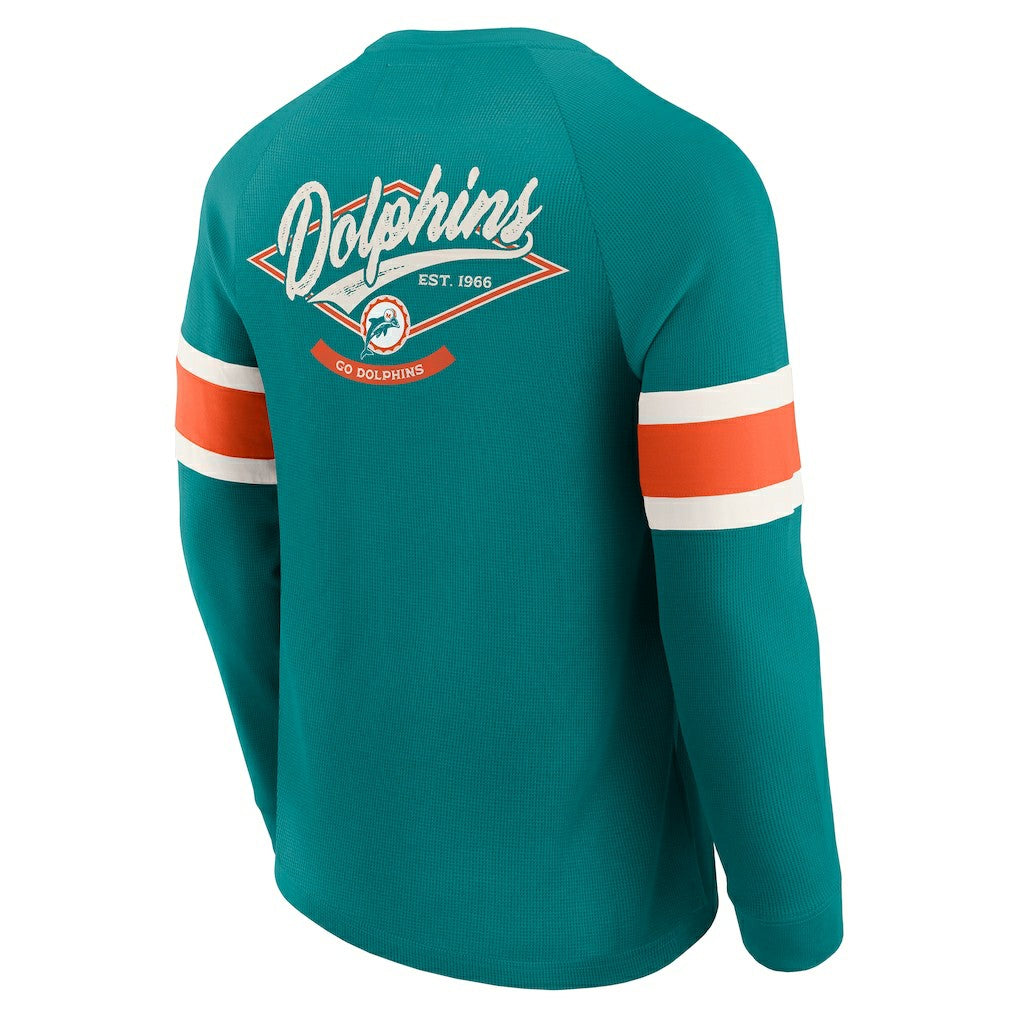 Miami Dolphins Darius Rucker Collection Waffle-Knit Raglan Long Sleeve Henley T-Shirt Aqua - Fanatics