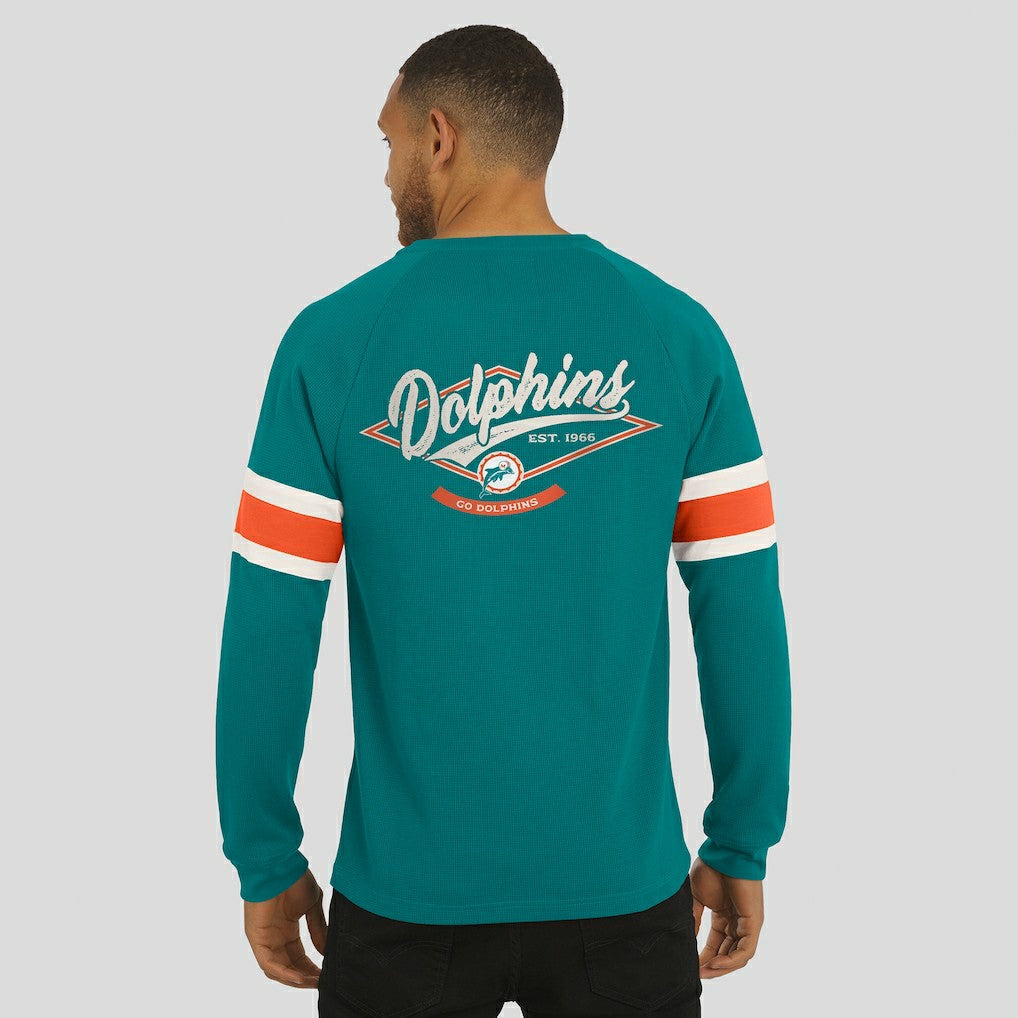 Miami Dolphins Darius Rucker Collection Waffle-Knit Raglan Long Sleeve Henley T-Shirt Aqua - Fanatics