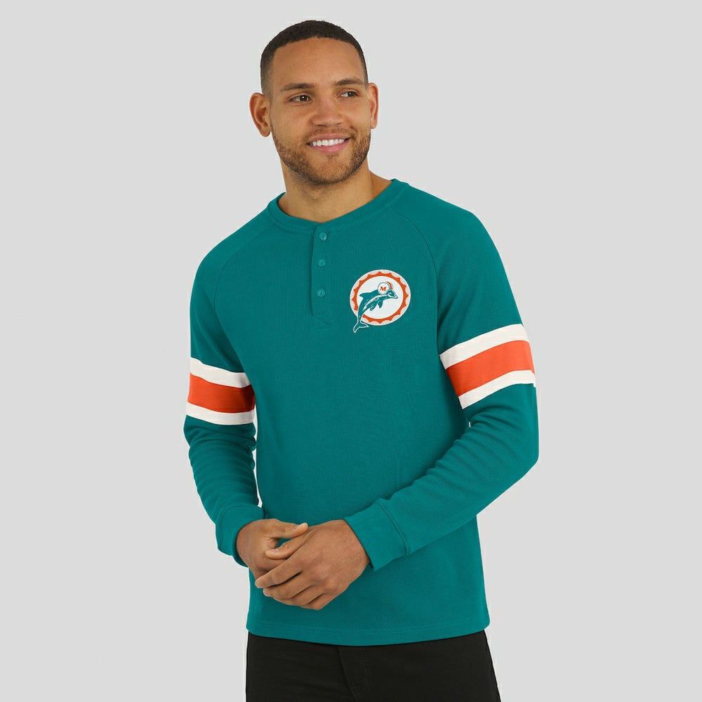 Miami Dolphins Darius Rucker Collection Waffle-Knit Raglan Long Sleeve Henley T-Shirt Aqua - Fanatics