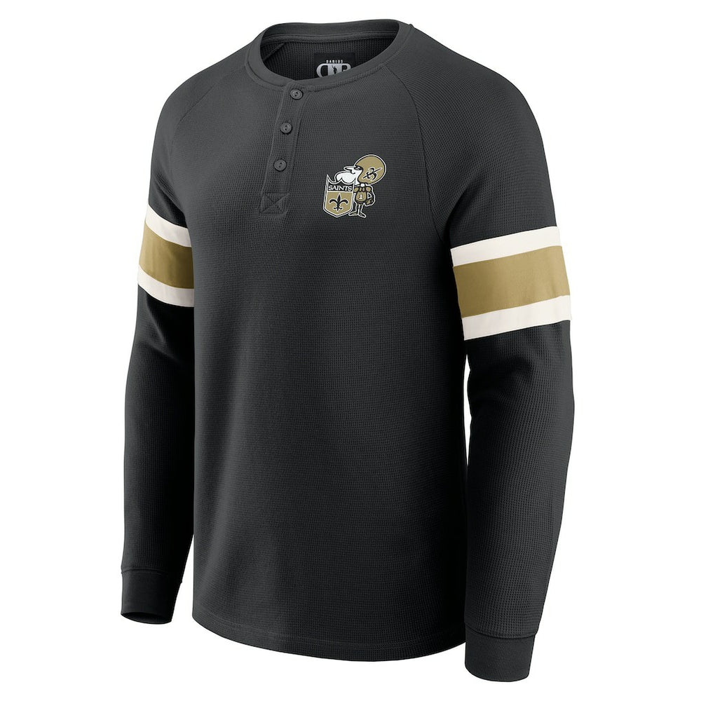 New Orleans Saints Darius Rucker Collection Waffle-Knit Raglan Long Sleeve Henley T-Shirt Black - Fanatics