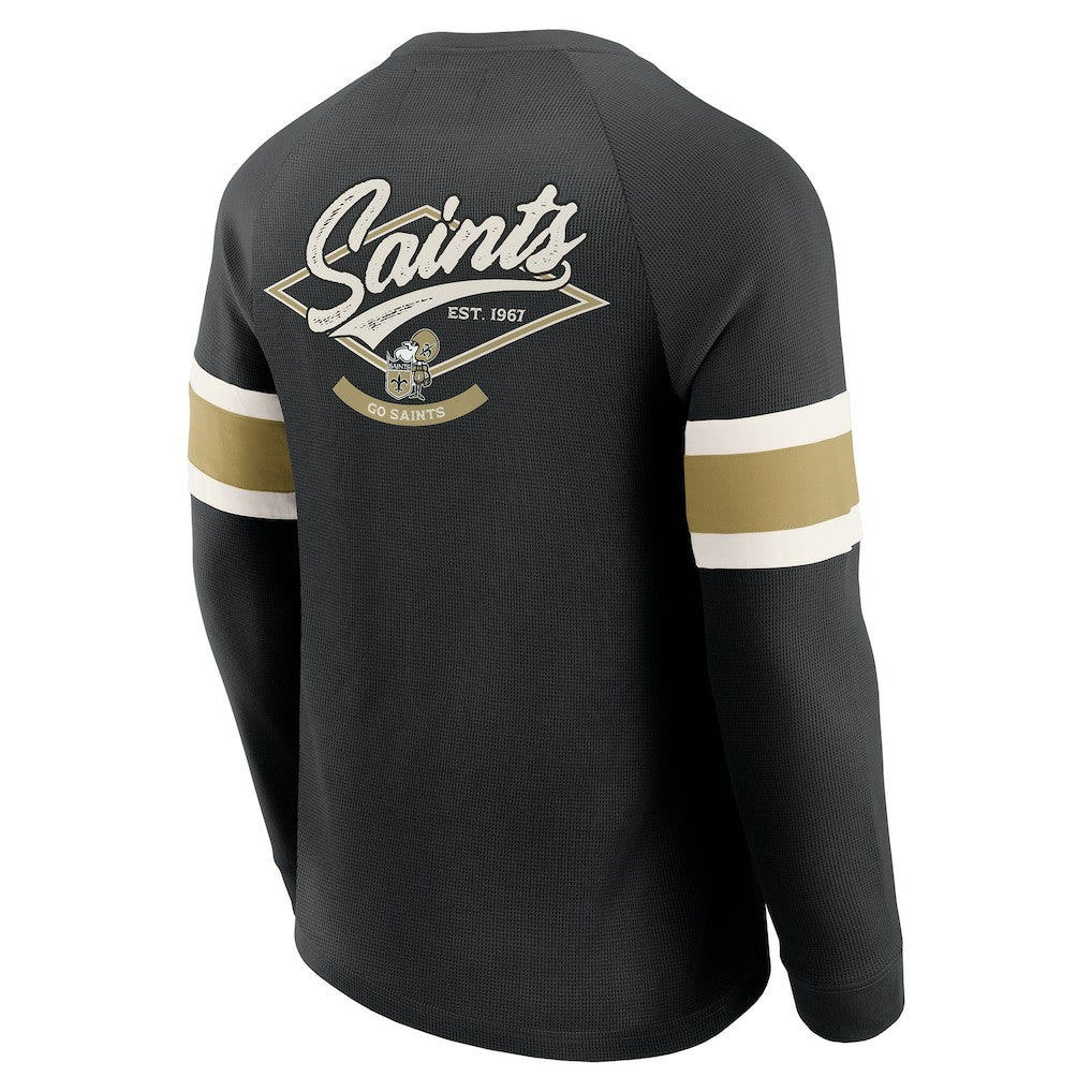 New Orleans Saints Darius Rucker Collection Waffle-Knit Raglan Long Sleeve Henley T-Shirt Black - Fanatics