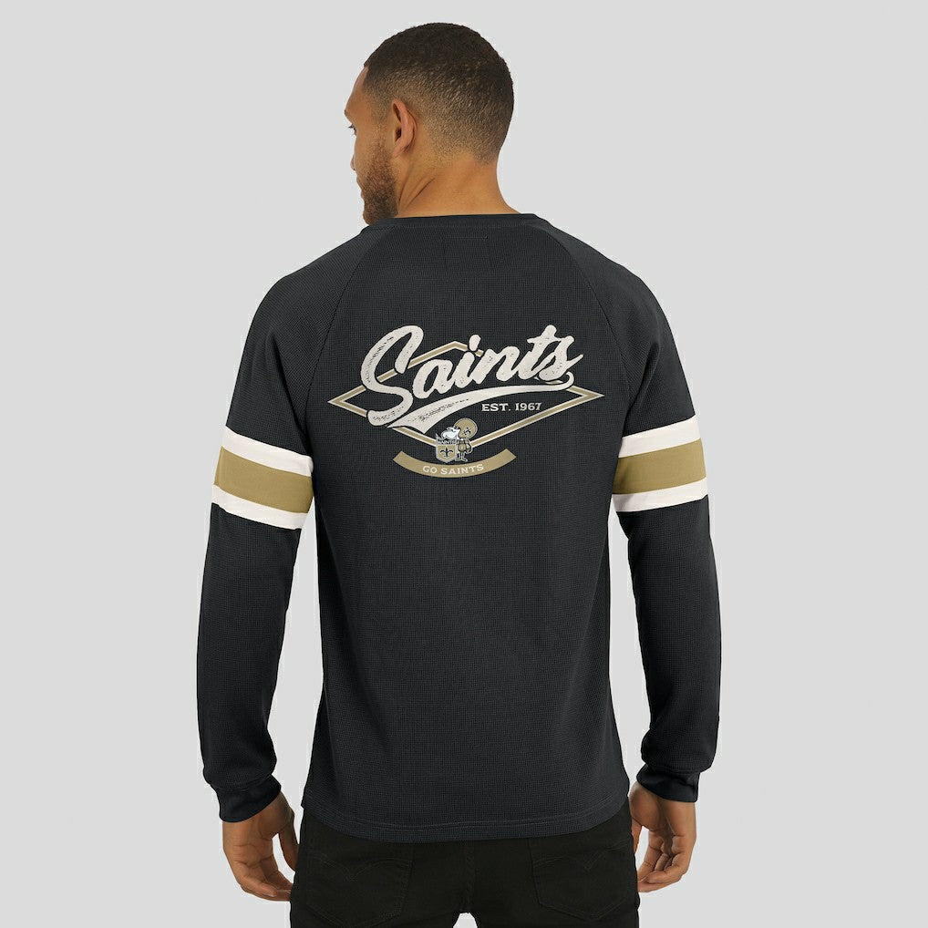 New Orleans Saints Darius Rucker Collection Waffle-Knit Raglan Long Sleeve Henley T-Shirt Black - Fanatics
