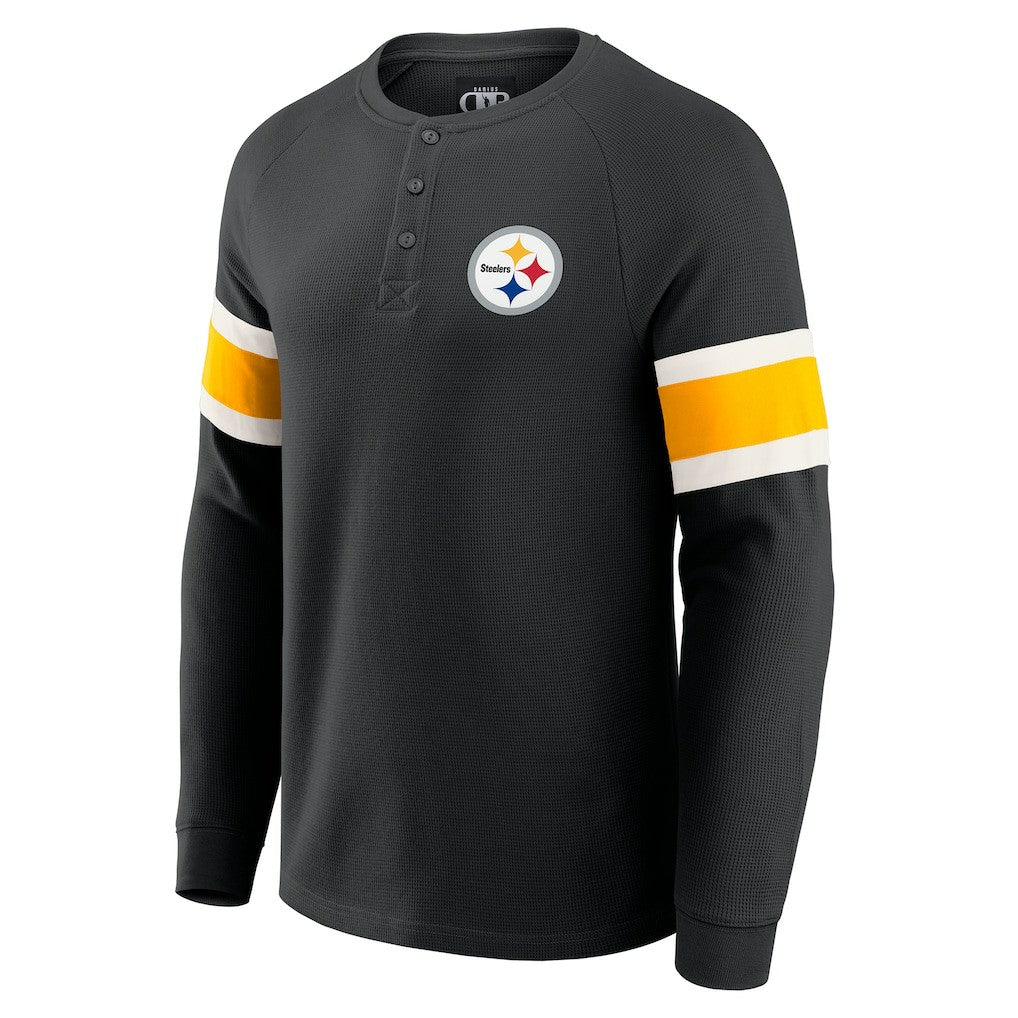 Pittsburgh Steelers Darius Rucker Collection Waffle-Knit Raglan Long Sleeve Henley T-Shirt Black - Fanatics