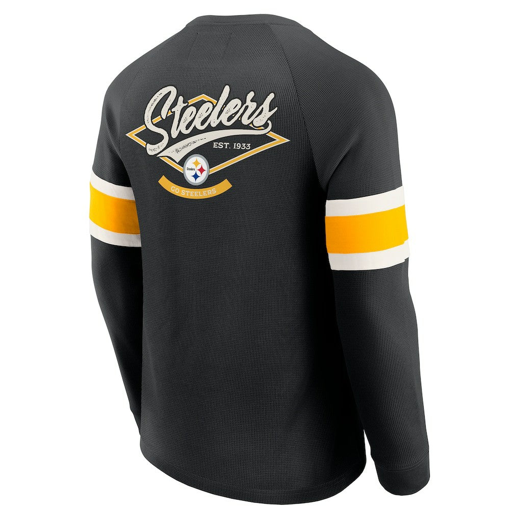Pittsburgh Steelers Darius Rucker Collection Waffle-Knit Raglan Long Sleeve Henley T-Shirt Black - Fanatics