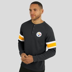 Pittsburgh Steelers Darius Rucker Collection Waffle-Knit Raglan Long Sleeve Henley T-Shirt Black - Fanatics