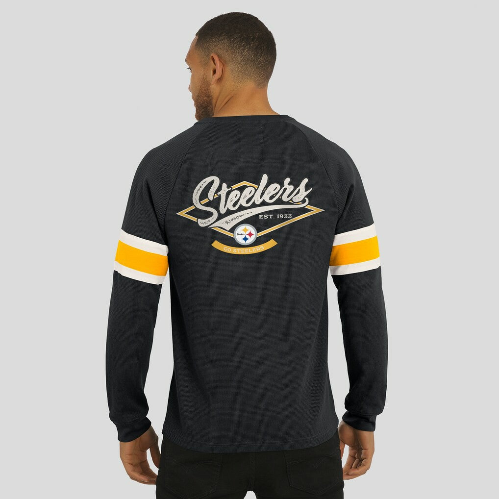 Pittsburgh Steelers Darius Rucker Collection Waffle-Knit Raglan Long Sleeve Henley T-Shirt Black - Fanatics