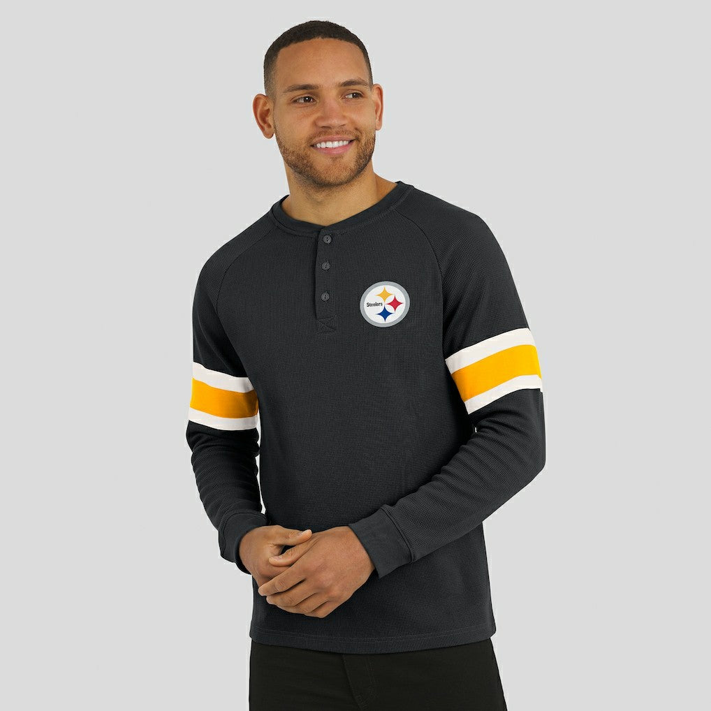 Pittsburgh Steelers Darius Rucker Collection Waffle-Knit Raglan Long Sleeve Henley T-Shirt Black - Fanatics