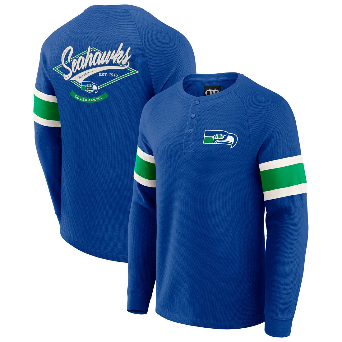 Seattle Seahawks Darius Rucker Collection Waffle-Knit Raglan Long Sleeve Henley T-Shirt College Navy - Fanatics