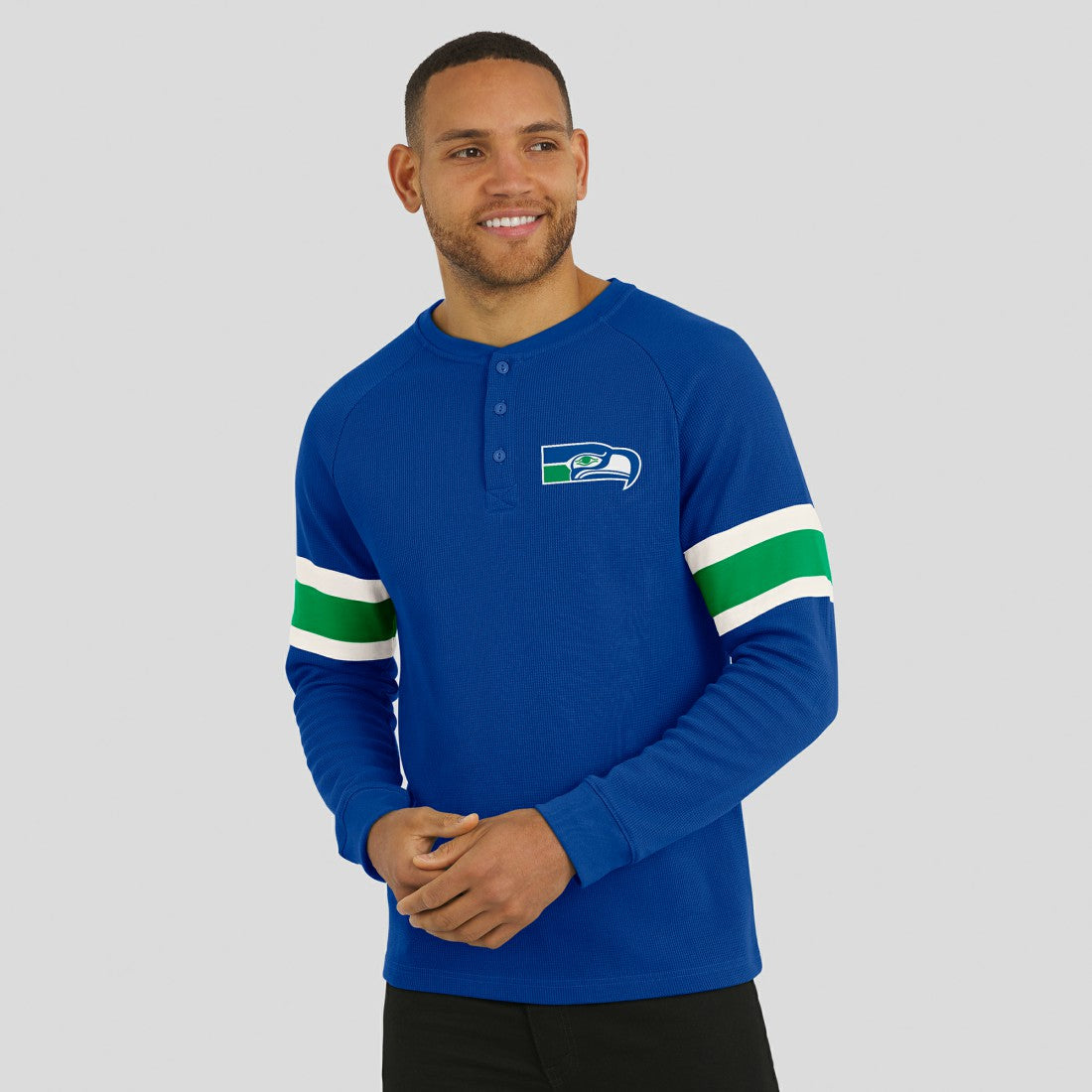 Seattle Seahawks Darius Rucker Collection Waffle-Knit Raglan Long Sleeve Henley T-Shirt College Navy - Fanatics