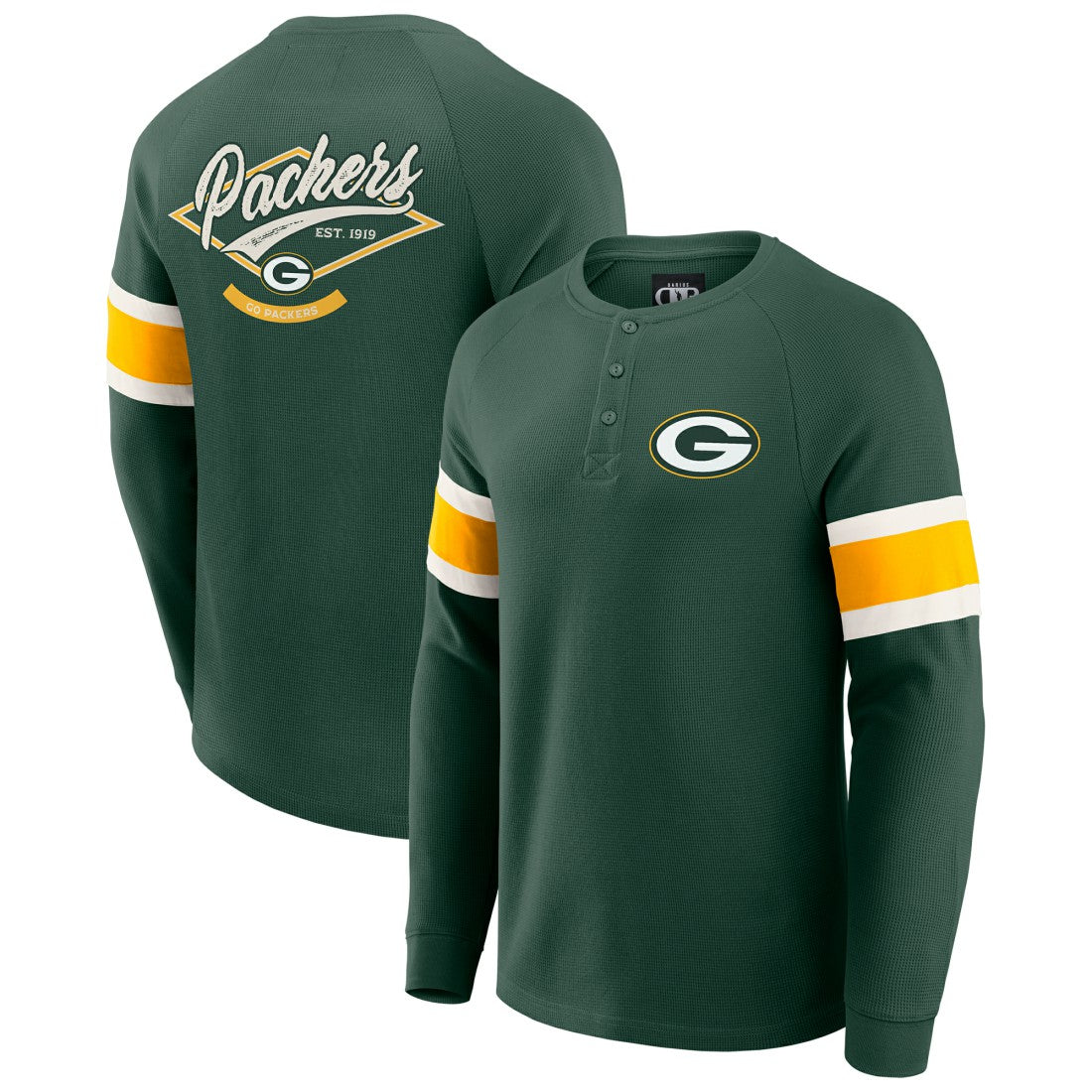 Green Bay Packers Darius Rucker Collection Waffle-Knit Raglan Long Sleeve Henley T-Shirt Green - Fanatics