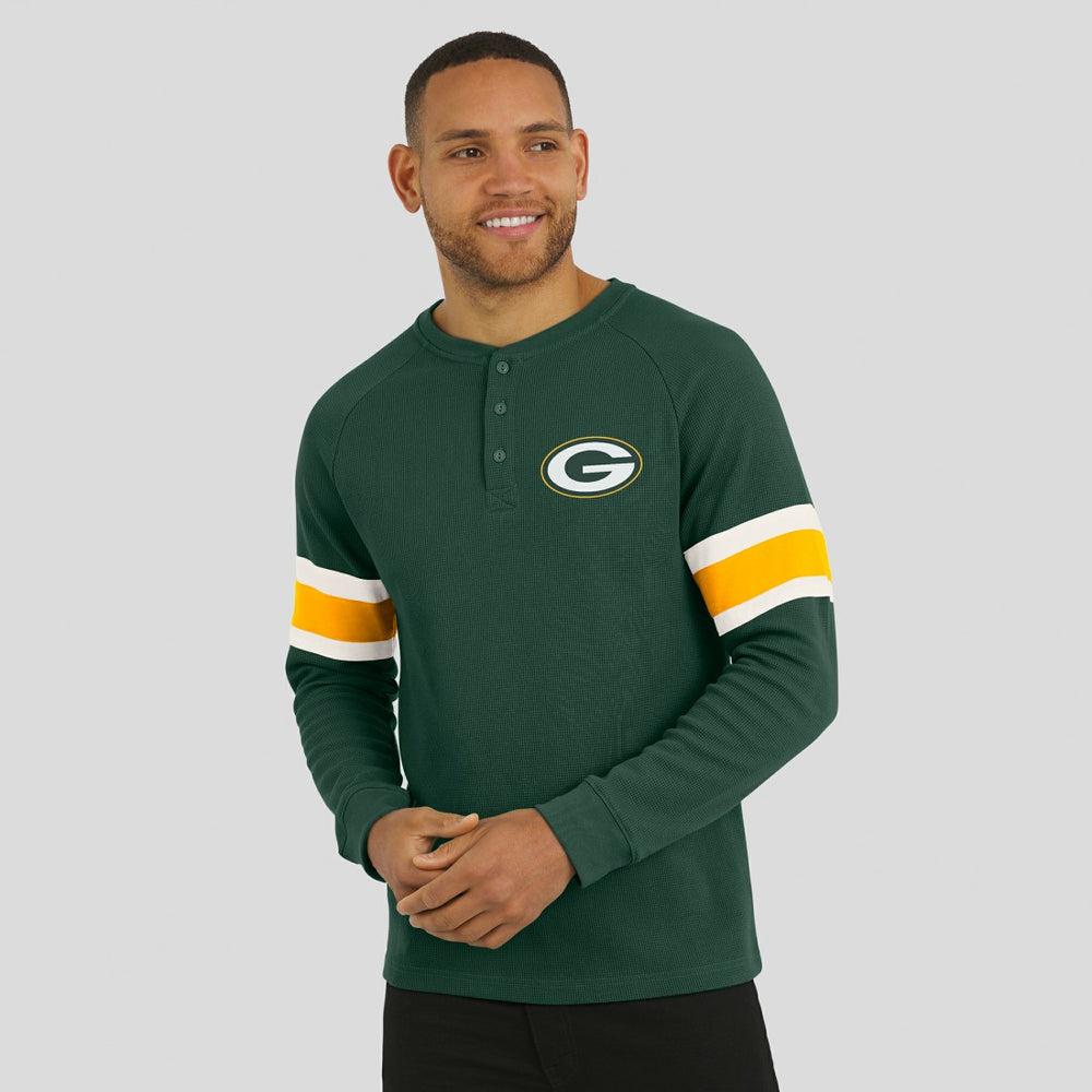 Green Bay Packers Darius Rucker Collection Waffle-Knit Raglan Long Sleeve Henley T-Shirt Green - Fanatics